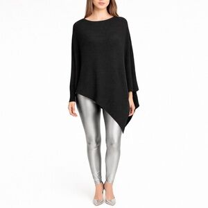 Olivaceous M Black Asymmetrical Knit Poncho Sweater Cashmere Blend Quiet Luxury